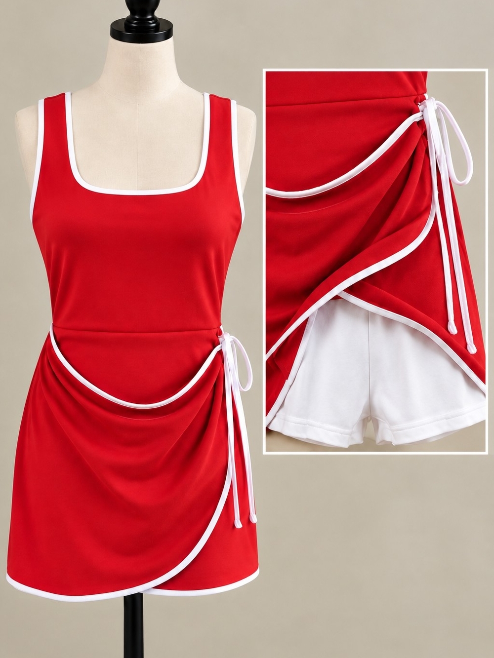 ZENANA Red White Athletic Skort Dress Built-In Shorts Wrap Style Size M